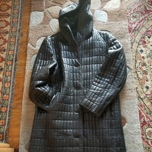 LEATHER ANNE KLEIN QUILTED LONG WINTER COAT